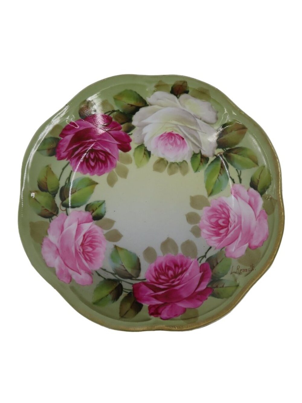 Mignon ZS & Co Bavaria Hand Painted L Renault Pink Rose Flower Flowers Plate VTG